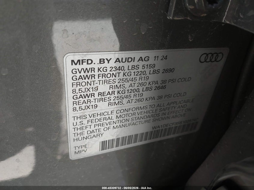 AUDI Q3 2025 VIN WA1DECF35S1025747