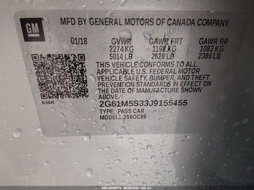 2018 Cadillac Xts Luxury VIN: 2G61M5S33J9155455 Lot: 45309774