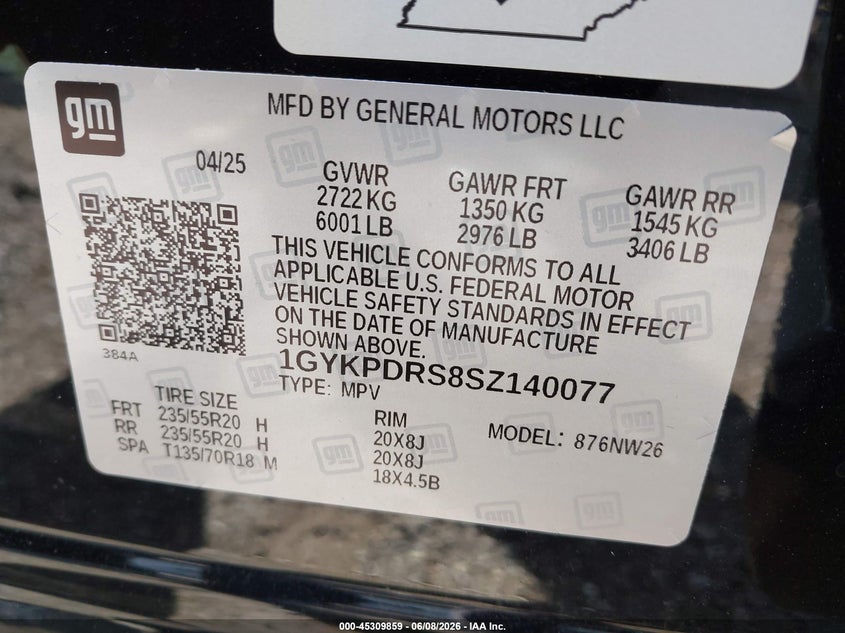 2025 Cadillac Xt6 Awd Premium Luxury VIN: 1GYKPDRS8SZ140077 Lot: 45309859