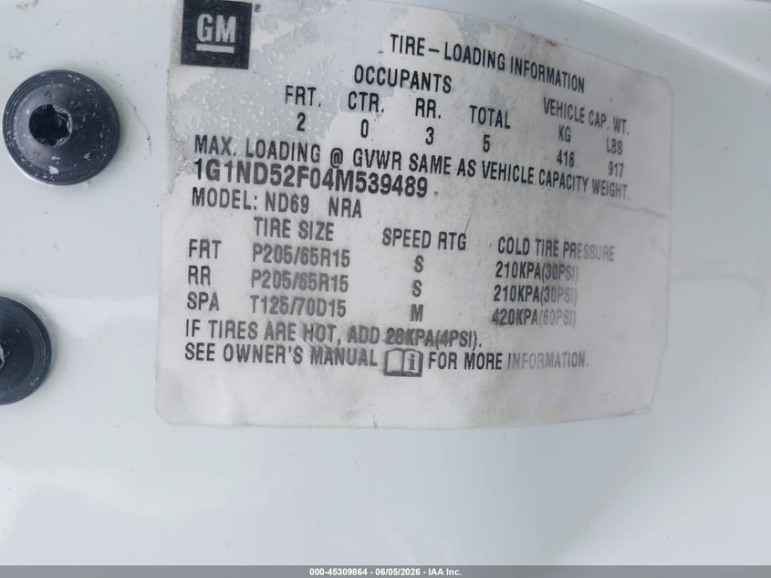 2004 Chevrolet Classic VIN: 1G1ND52F04M539489 Lot: 45309864