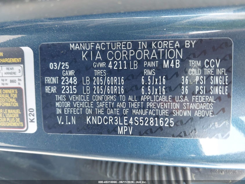 2025 Kia Niro Ex VIN: KNDCR3LE4S5281625 Lot: 45310066