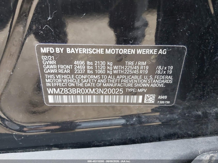 2021 Mini Countryman Cooper S VIN: WMZ83BR0XM3N20025 Lot: 45310208