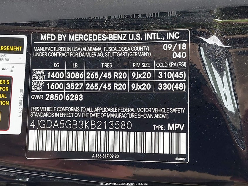 2019 Mercedes-Benz Gle 400 4Matic VIN: 4JGDA5GB3KB213580 Lot: 45310355