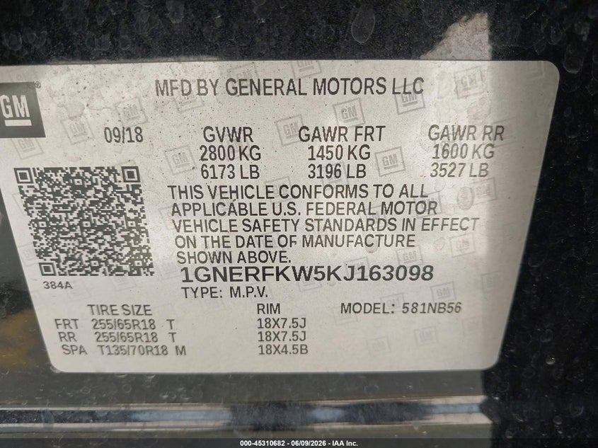 2019 Chevrolet Traverse Ls VIN: 1GNERFKW5KJ163098 Lot: 45310682