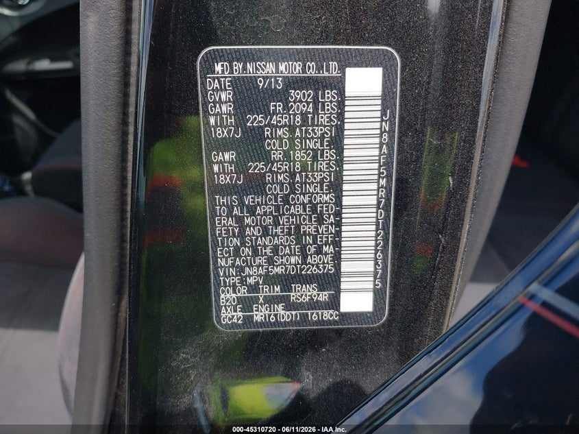 2013 Nissan Juke Nismo VIN: JN8AF5MR7DT226375 Lot: 45310720