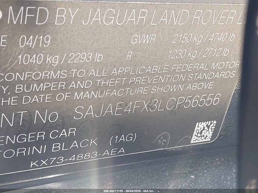 2020 Jaguar Xe S Rwd Automatic VIN: SAJAE4FX3LCP56556 Lot: 45311135