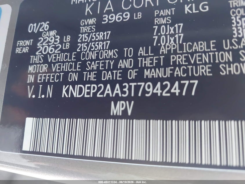 2026 Kia Seltos Lx VIN: KNDEP2AA3T7942477 Lot: 45311334