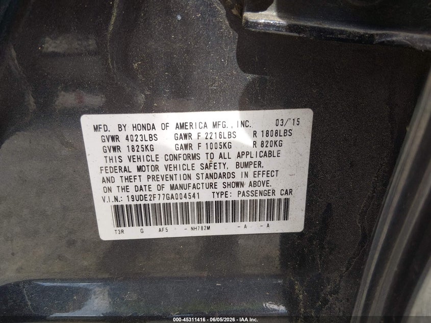 2016 ACURA ILX SEDAN 2.4L I-4 DI, DOHC, VVT, 201HP
