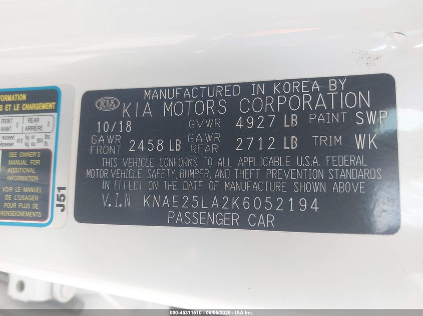 2019 Kia Stinger Premium VIN: KNAE25LA2K6052194 Lot: 45311510