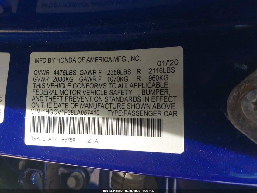 2020 HONDA ACCORD SPORT — Photo 9