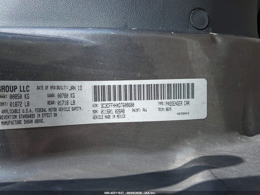 2013 Fiat 500 Turbo VIN: 3C3CFFHHXDT608680 Lot: 45311837
