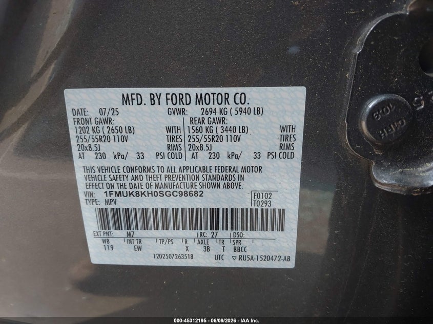 2025 Ford Explorer St-Line VIN: 1FMUK8KH0SGC98682 Lot: 45312195