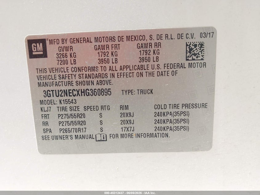 2017 GMC SIERRA TRUCK 5.3L V-8 DI, VVT, 355HP