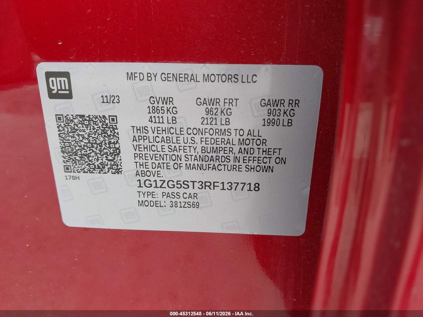 VIN 1G1ZG5ST3RF137718 2024 CHEVROLET MALIBU FWD RS