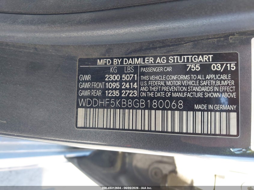2016 Mercedes-Benz E 350 VIN: WDDHF5KB8GB180068 Lot: 45312604