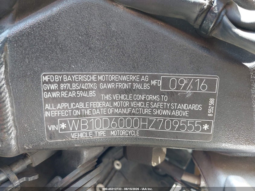 2017 BMW S 1000 Rr VIN: WB10D6000HZ709555 Lot: 45312733