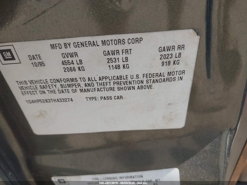 1996 Buick Lesabre Custom VIN: 1G4HP52K3TH433274 Lot: 45312879