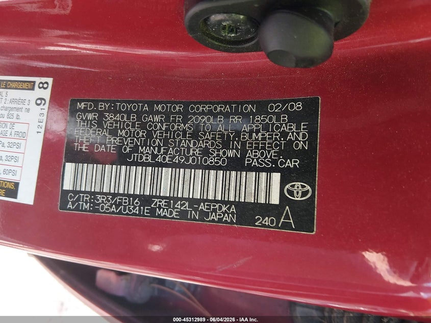 2009 Toyota Corolla Le VIN: JTDBL40E49J010850 Lot: 45312989