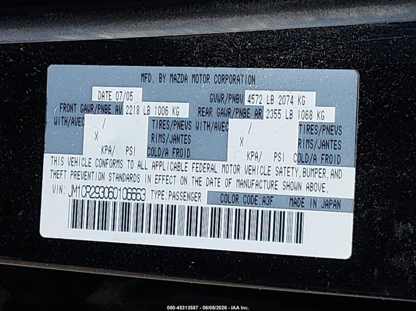 2006 Mazda Mazda5 Sport VIN: JM1CR293060106663 Lot: 45313587