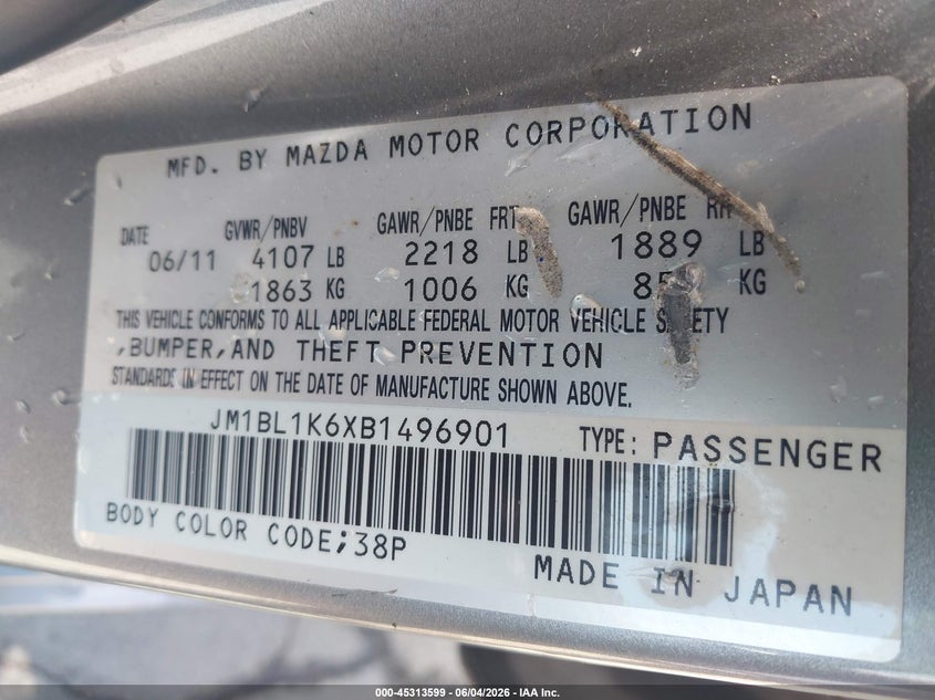 2011 Mazda Mazda3 S Sport VIN: JM1BL1K6XB1496901 Lot: 45313599