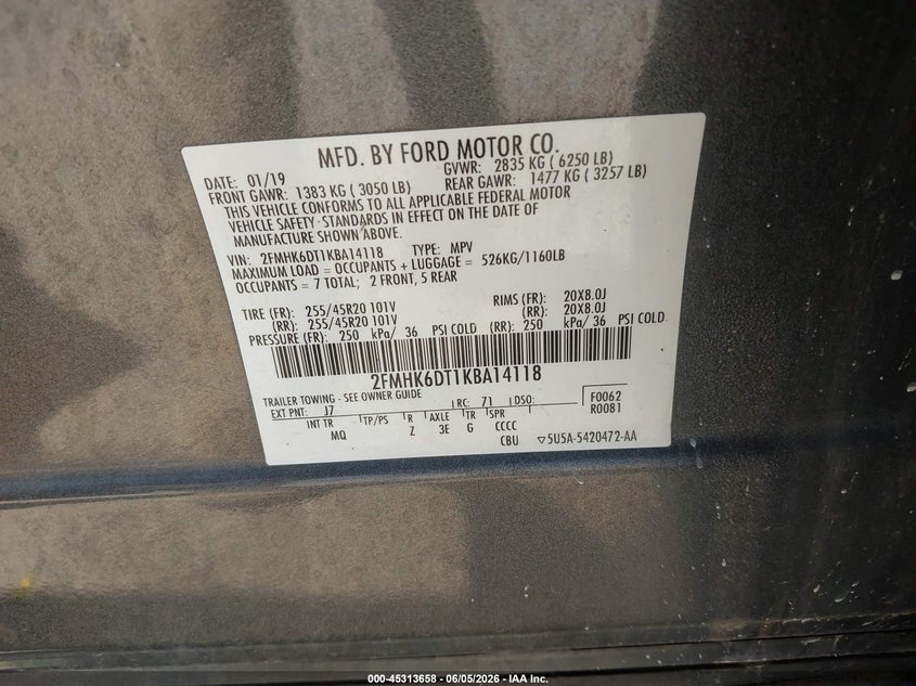2019 Ford Flex Limited VIN: 2FMHK6DT1KBA14118 Lot: 45313658