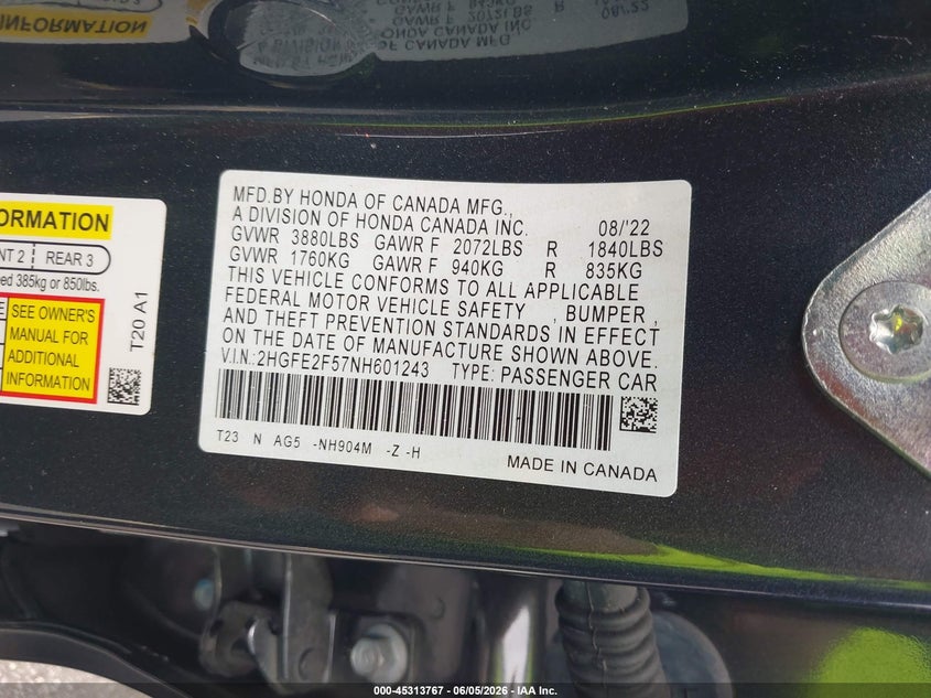 2022 HONDA CIVIC SPORT — Photo 9