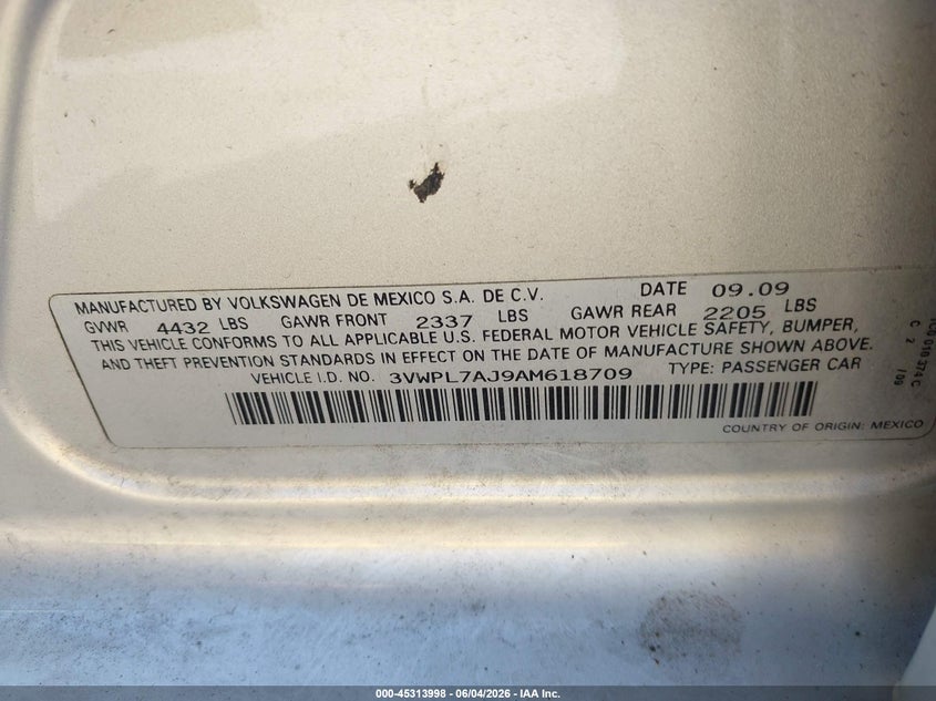 2010 Volkswagen Jetta Tdi VIN: 3VWPL7AJ9AM618709 Lot: 45313998