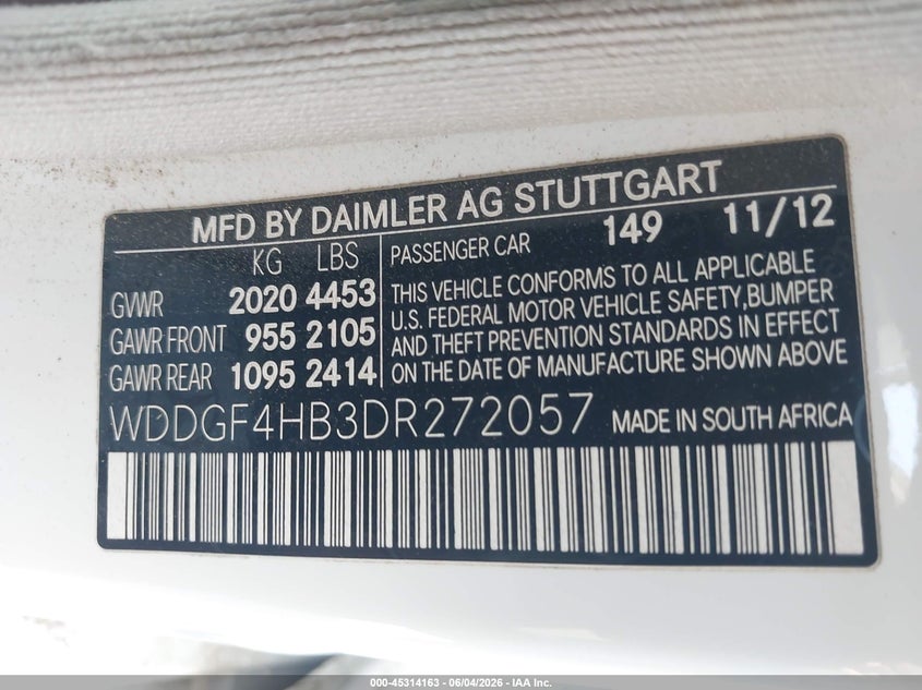 2013 Mercedes-Benz C 250 Sport VIN: WDDGF4HB3DR272057 Lot: 45314163