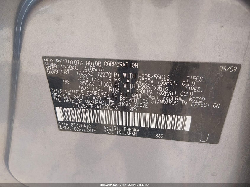 2010 Scion Xb VIN: JTLZE4FE2A1100216 Lot: 45314455