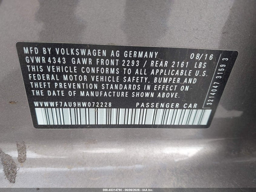 2017 Volkswagen Golf R 4-Door W/Dcc Navigation VIN: WVWWF7AU9HW072228 Lot: 45314790