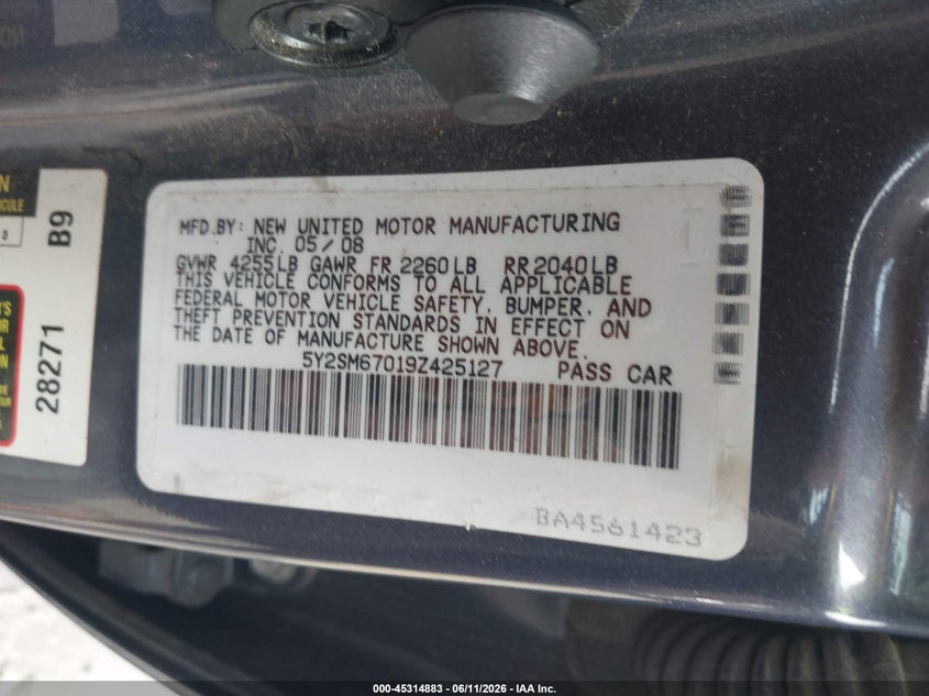 2009 Pontiac Vibe VIN: 5Y2SM67019Z425127 Lot: 45314883