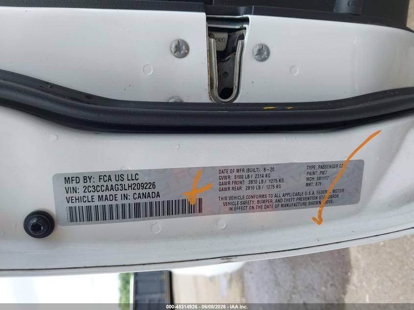 CHRYSLER 300 2020 VIN 2C3CCAAG3LH209226