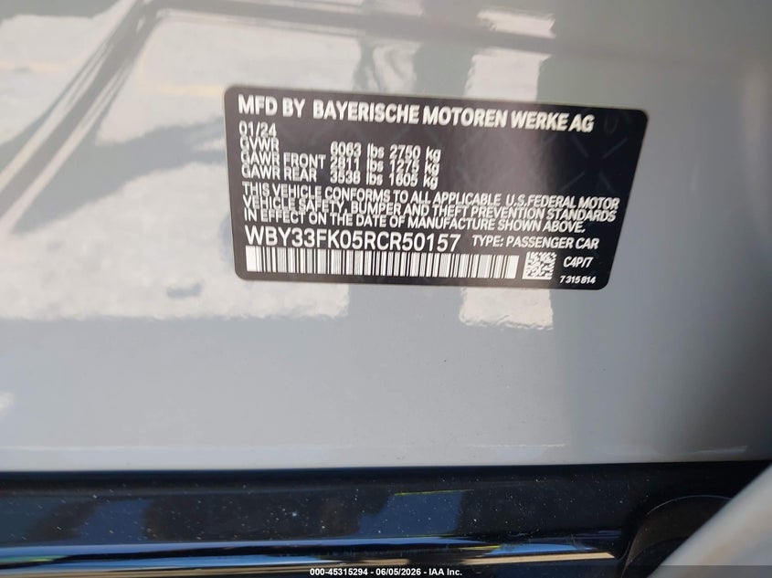 2024 BMW I5 Edrive40 VIN: WBY33FK05RCR50157 Lot: 45315294