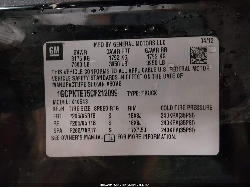 1GCPKTE75CF212099 2012 Chevrolet Silverado 5.3 1500 Ltz black