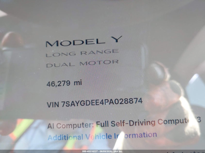 2023 TESLA MODEL Y ELECTRIC(VIN: 7SAYGDEE4PA028874