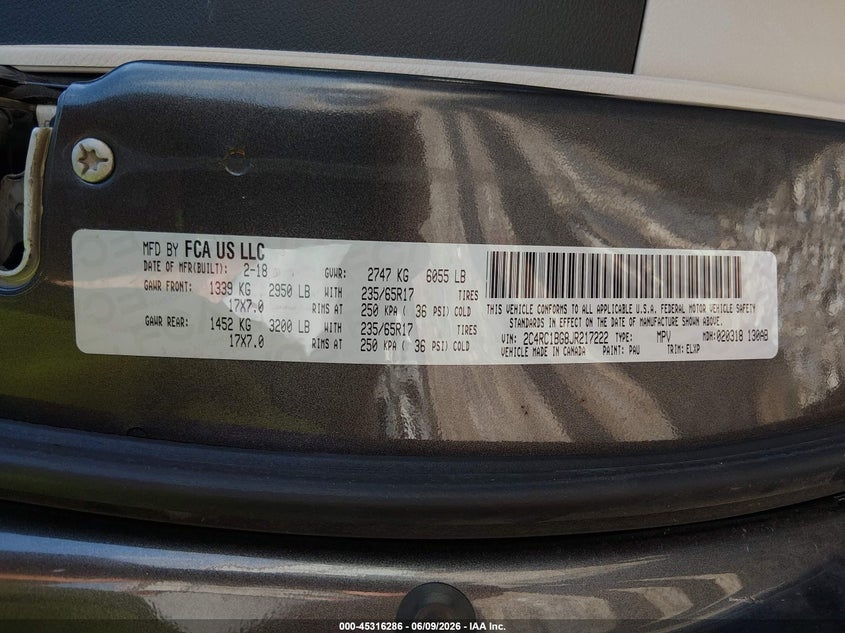 2018 Chrysler Pacifica Touring L VIN: 2C4RC1BG8JR217222 Lot: 45316286