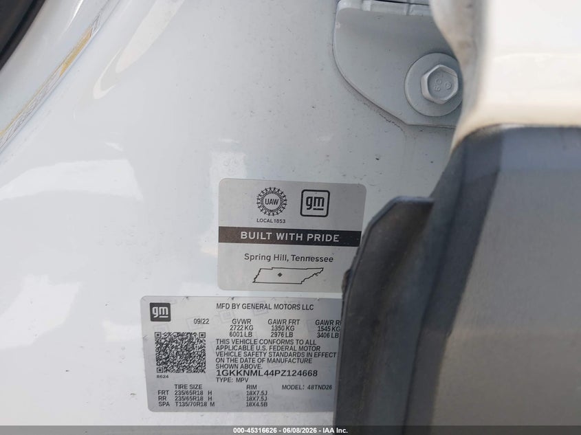 2023 GMC ACADIA 2.0L I-4 DI, DOHC, V(VIN: 1GKKNML44PZ124668