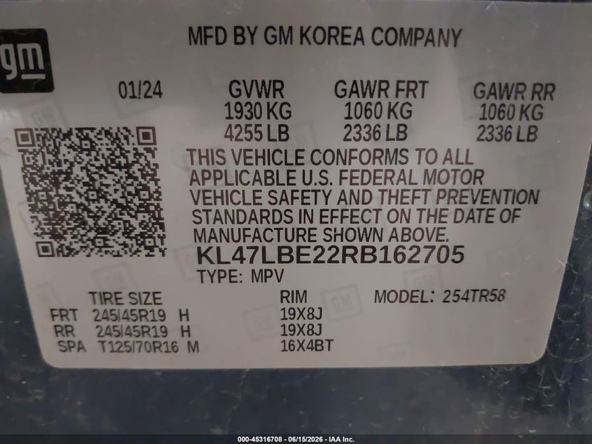 2024 Buick Envista Sport Touring Fwd VIN: KL47LBE22RB162705 Lot: 45316708