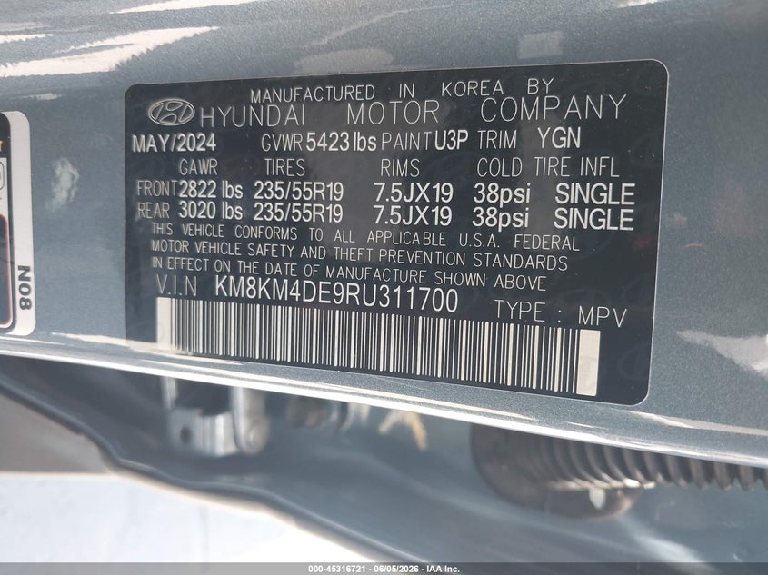 2024 Hyundai Ioniq 5 Se VIN: KM8KM4DE9RU311700 Lot: 45316721