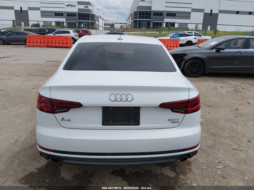 2018 Audi A4 2.0 white Lot 111045316975 Vin WAUKMAF44JN015356