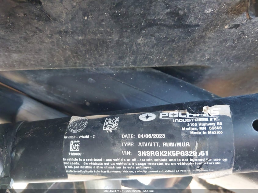 2023 Polaris Rzr Pro R Premium VIN: 3NSRGK2K5PG325051 Lot: 45317107