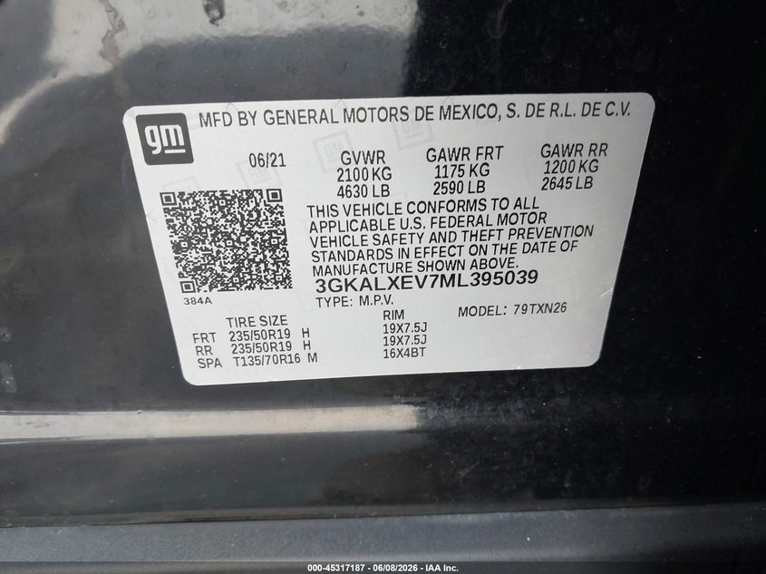 2021 GMC TERRAIN 1.5L I-4 DI, DOHC, V(VIN: 3GKALXEV7ML395039