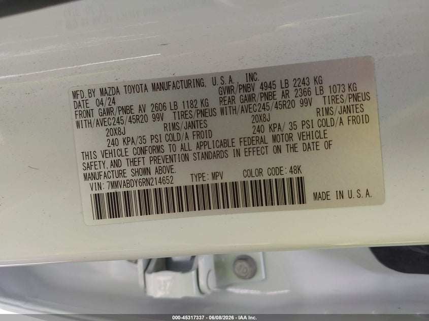 2024 MAZDA CX-50 2.5L I-4 DI, DOHC, V(VIN: 7MMVABDY6RN214652