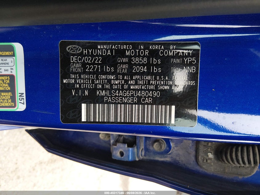 2023 HYUNDAI ELANTRA 2.0L I-4 DOHC, VVT, (VIN: KMHLS4AG6PU480490