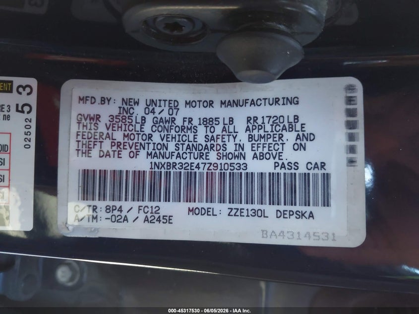 2007 Toyota Corolla S VIN: 1NXBR32E47Z910533 Lot: 45317530