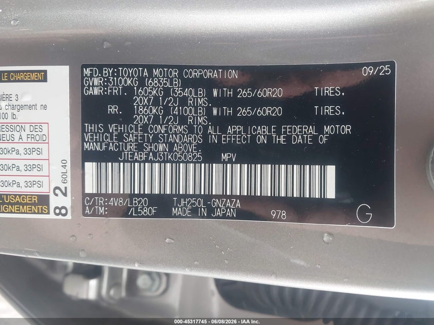 2026 TOYOTA LAND CRUISER 2.4L I-4 DI, DOHC, V(VIN: JTEABFAJ3TK050825