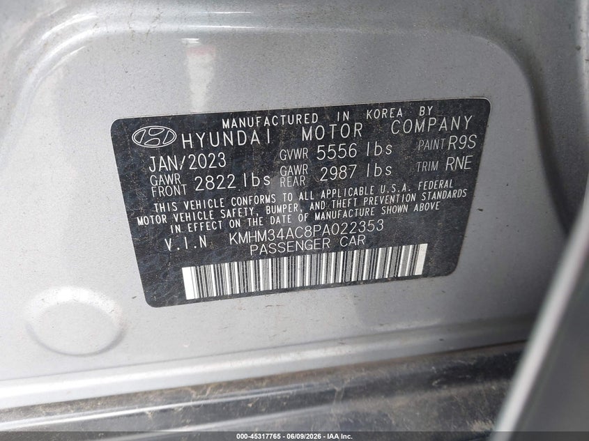 2023 HYUNDAI IONIQ 6 ELECTRIC(VIN: KMHM34AC8PA022353