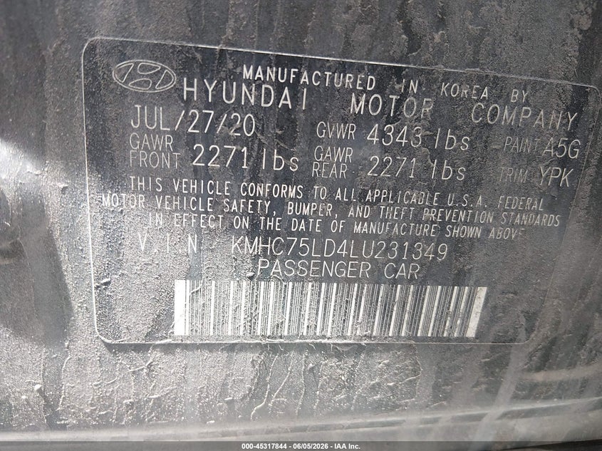 2020 Hyundai Ioniq Plug-In Hybrid Sel VIN: KMHC75LD4LU231349 Lot: 45317844