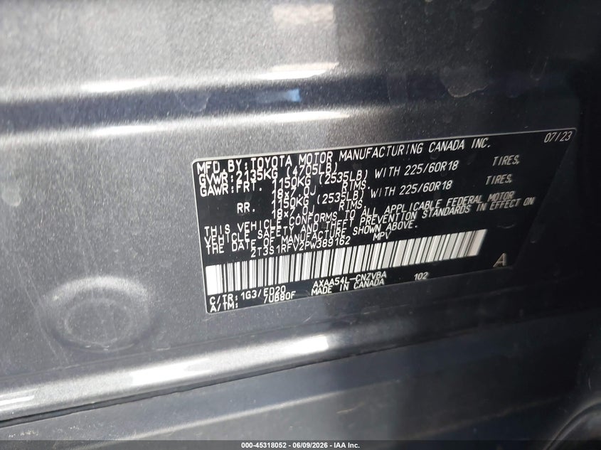2023 TOYOTA RAV4 2.5L I-4 DI, DOHC, V(VIN: 2T3S1RFV2PW389162