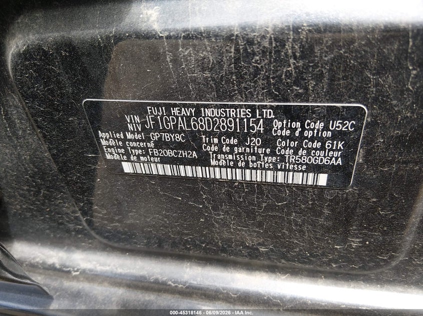 2013 Subaru Impreza 2.0I Sport Premium VIN: JF1GPAL68D2891154 Lot: 45318146